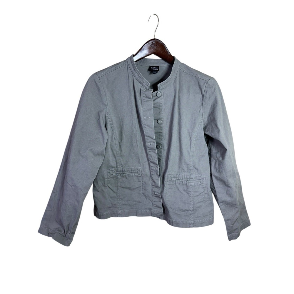 Eileen‎ Fisher Jacket Womens Medium Gray Canvas Button Up Jacket